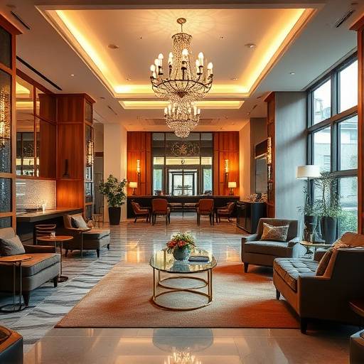 The stylish lobby of a boutique hotel featuring unique furniture pieces, artistic lighting, and a welcoming atmosphere, designed to provide guests with a memorable experience.